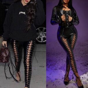 Sexy vegan leather lace up leggings